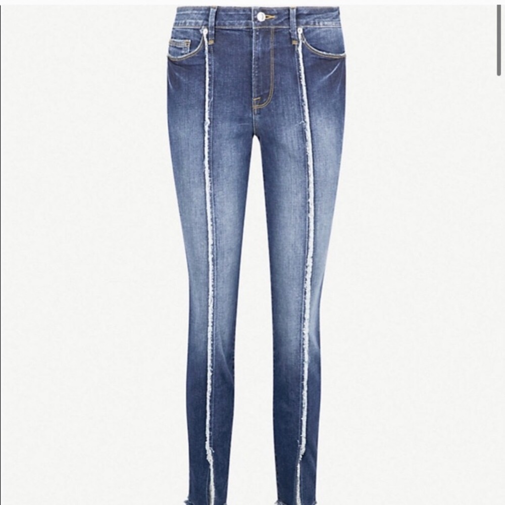 Good American raw hem skinny jean cropped jeans.